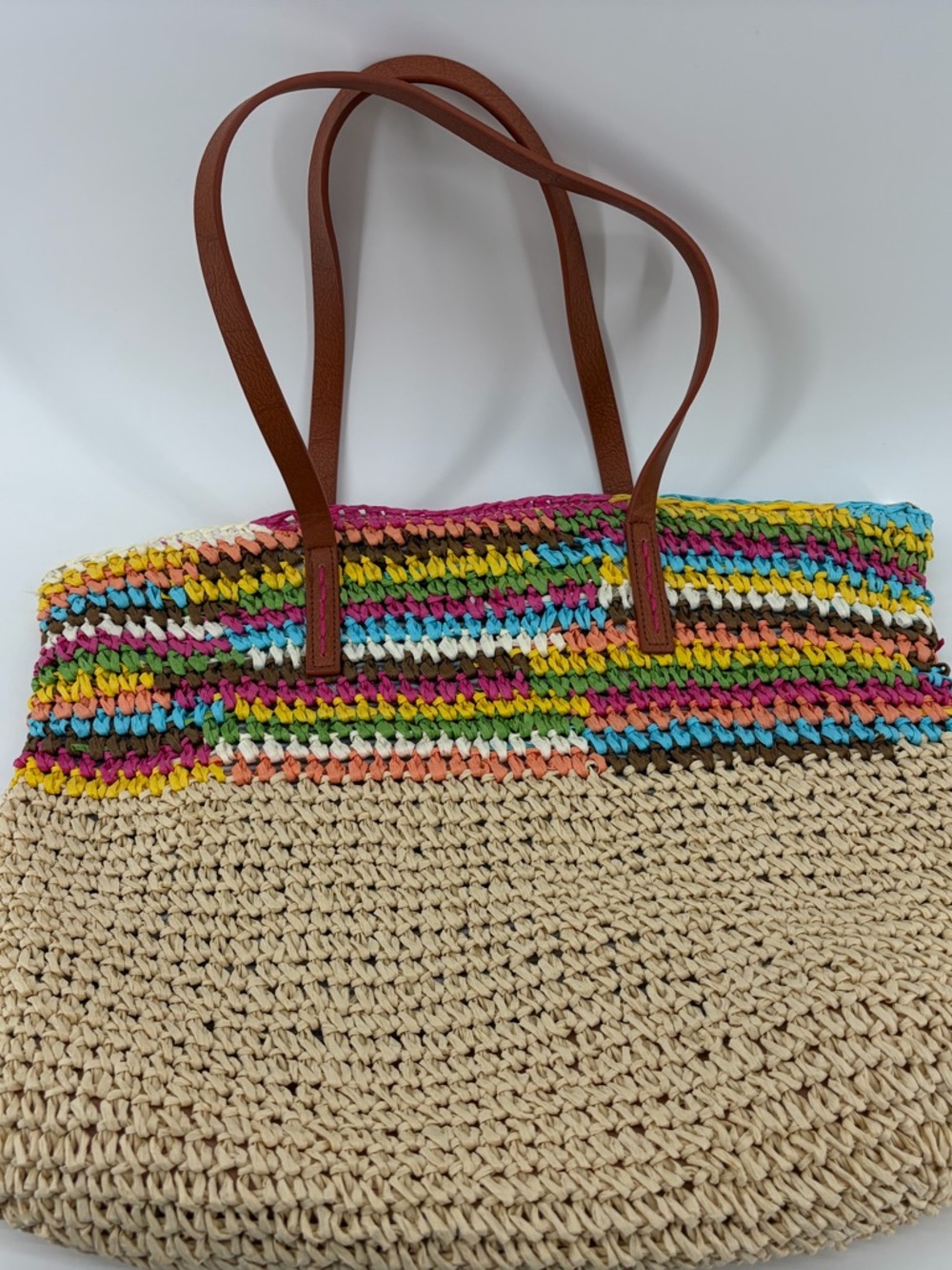 Daisy Rose Straw Beach Tote Multicolor Stripe Large Summer Bag